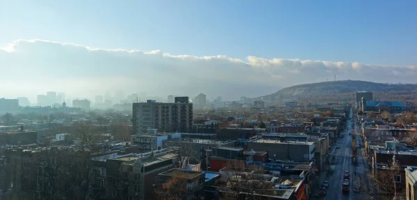 Mont Royal 'in 10. katından geniş görüş alanı, plato alanı, Ville Marie bölgesi ve Down-Town. Royal Dağı 'nın kuzeydoğu yakası. Rachel caddesinin dağdaki manzarası.