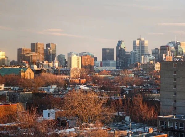 Close view of a few sky scrapers of Montreal\'s down town from a distance of Plateau district from high floor