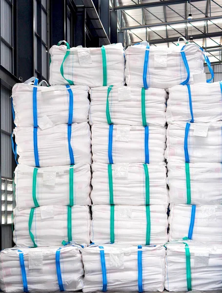 Refinar Açúcar Pilha Saco Jumbo Branco Dentro Armazém — Fotografia de Stock