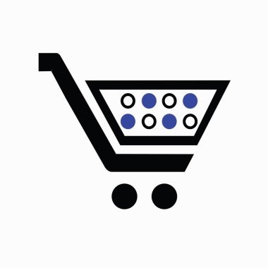 Alışveriş sepeti. Elektronik ticaret. Bir çevrimiçi mağazanın tasviri. Pazar yeri. Vektör simgesi.