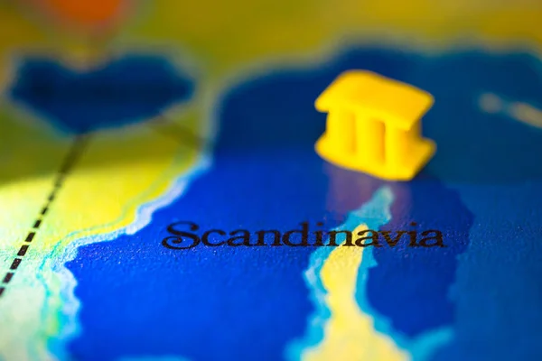 Ondiepe Scherptediepte Geografische Kaartlocatie Van Scandinavië Het Europese Continent Atlas — Stockfoto