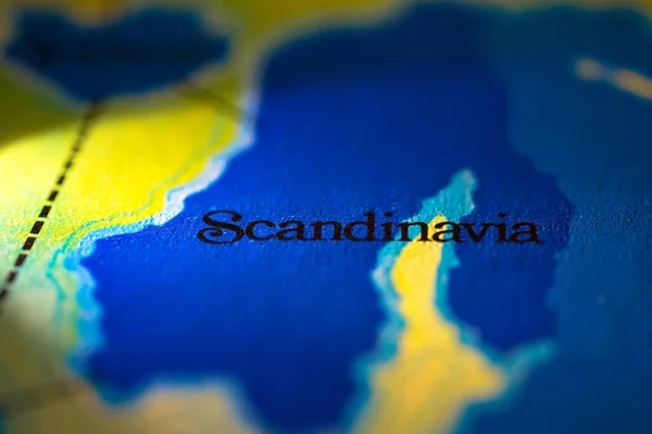 Ondiepe Scherptediepte Geografische Kaartlocatie Van Scandinavië Het Europese Continent Atlas — Stockfoto