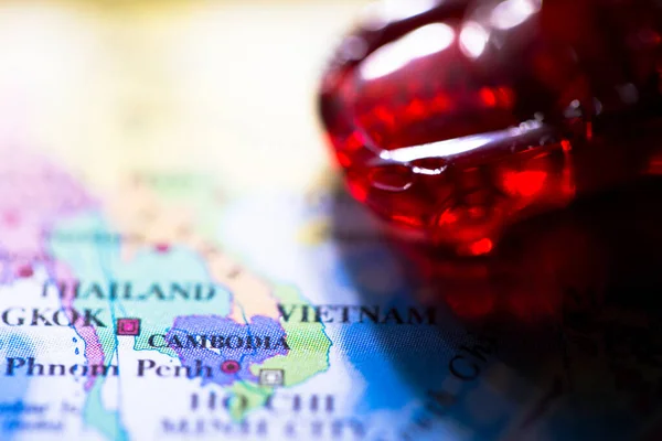 Ondiepe Scherptediepte Geografische Kaart Locatie Van Land Cambodja Azië Continent — Stockfoto