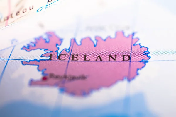 Płytka Głębokość Ostrości Mapie Geograficznej Kraju Islandia Europie Kontynent Atlasie — Zdjęcie stockowe