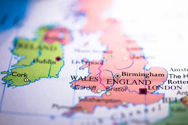 Profundidade Superficial Foco Campo Localização Mapa Geográfico Reino Unido Inglaterra — Fotografia de Stock