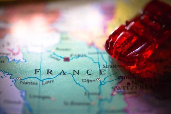 Ondiepe Scherptediepte Geografische Kaart Locatie Van Land Frankrijk Europa Continent — Stockfoto