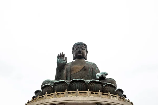 Stor Brons Staty Buddha Sakyamuni Med Negativ Vit Bakgrund Utrymme — Stockfoto