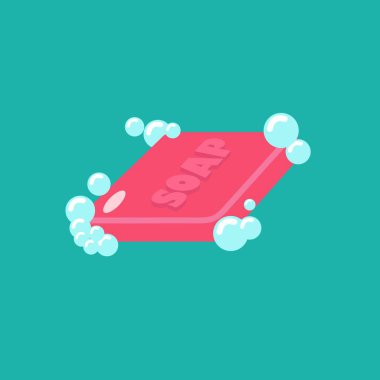 Köpük köpüklü sabun Düz Vektör illüstrasyonunu izole etti. hijyen konseptini tasvir etmek