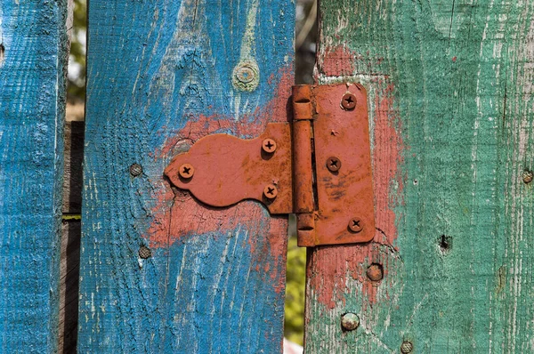 Cerniera Robusta Recinzione Legno Verniciato Tavola Legno Blu Azzurro Legno — Foto Stock