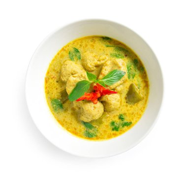 Biber soslu balık köfteli yeşil köri Hindistan cevizi sütlü Hindistan cevizi sütlü köri Tayland yemeği Tayland 'ın en popüler manzarasıdır.