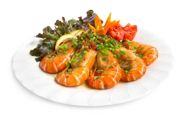 Shrimp Stir Fried Chili Slice Salt Thai Food Fusion Decorate — Stock Photo, Image