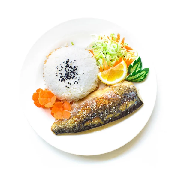 Saus Grill Fish Teriyaki Dengan Nasi Atau Saba Teriyaki Don — Stok Foto