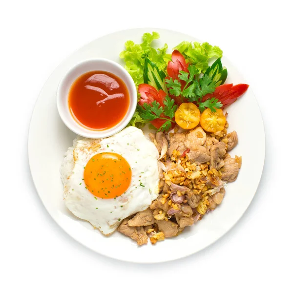 Thai Étel Sült Sertés Fokhagymával Thai Paprikával Rizzsel Tetején Sült — Stock Fotó