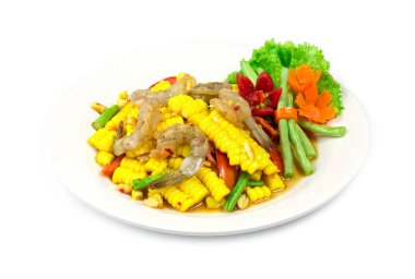 Tayland baharatlı taze karidesli mısır salatası Tayland usulü sağlıklı yemek Tayland mutfağı Tayland mutfağı oyulmuş sebzelerle süslenir.