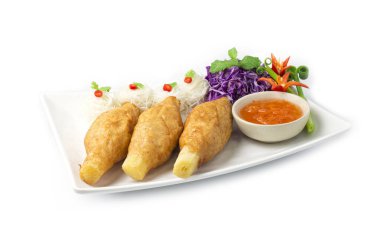 Vietnam Karidesi Şekerkamışı Çubuğu ve ince pirinç eriştesi Vietnam yemeği stili sağlıklı yemek sebze manzaralı dekorasyon