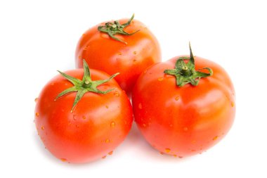 Salata, çorba ve beyaz arka planda izole edilmiş karışım için domates tatlısı taze sebzeler.