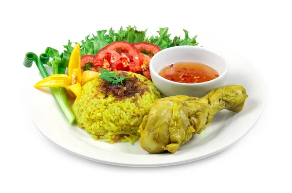 Pollo Biryani Riso Curry Con Latte Cocco Musulmano Giallo Curry — Foto Stock