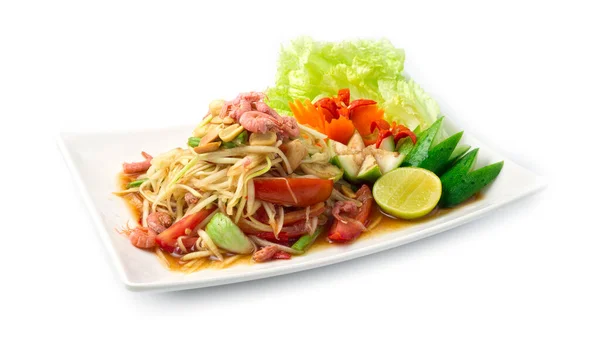 Papaya Kryddig Sallad Inlagd Fisk Sås Thailändsk Mat Kryddig Stil — Stockfoto