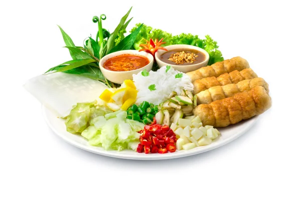 Vietnam Pork Ball Wraps Nam Neung Dengan Sayuran Lauk Dan — Stok Foto