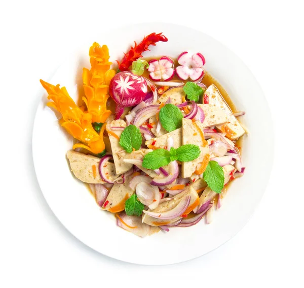 Salad Pedas Fermentasi Sosis Babi Dengan Kuning Telur Asin Masakan — Stok Foto