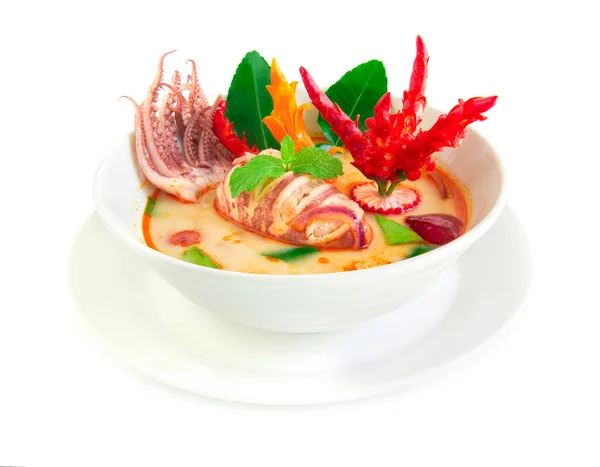 Tom Yum Pla Muek Sup Pedas Thaifood Dengan Squid Thai — Stok Foto