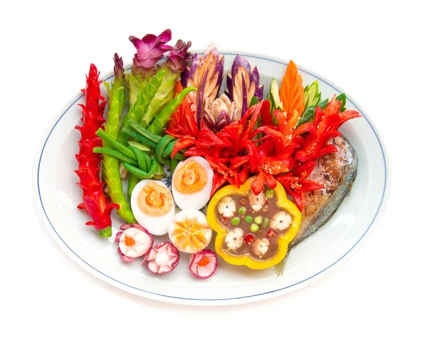 Thai Spicy Shrimp Paste Chili Dipping Sauce Grill Mackerel Fish —  Fotos de Stock