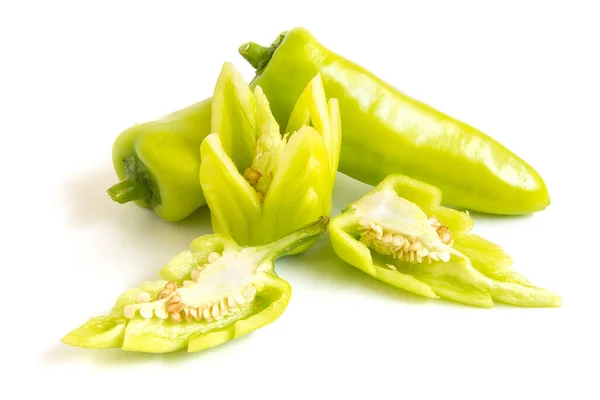 Pimientos Verdes Flor Tallada Forma Hoja Chiles Populares Para Cocinar —  Fotos de Stock