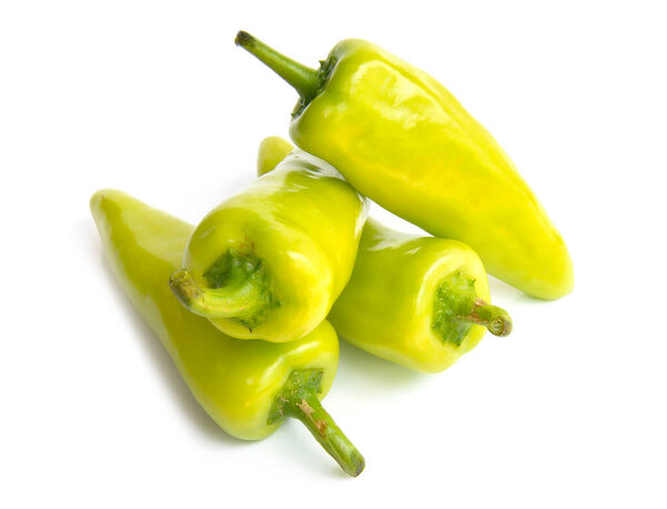 Green Peppers ingredient(Cubanelle)  for cooking curry, chili paste tasty is hot spicy  isolated on white background 