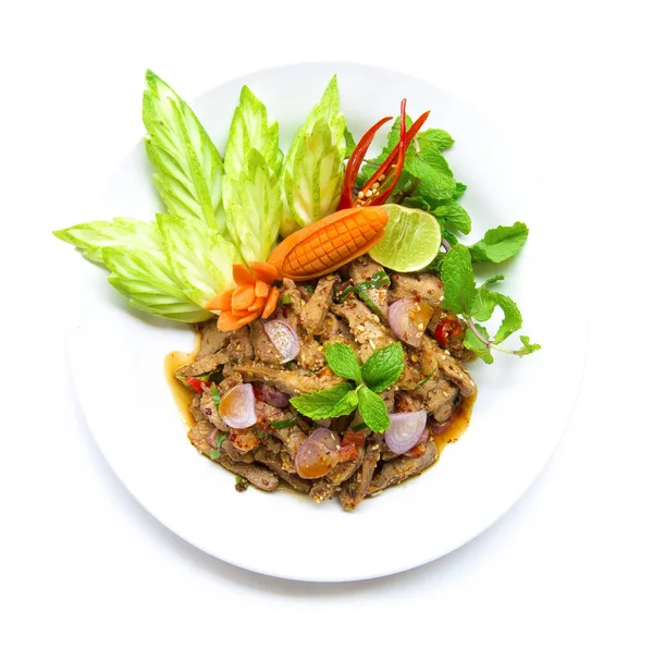 Daging Babi Panggang Pedas Dan Salad Pedas Gaya Thailand Timur — Stok Foto