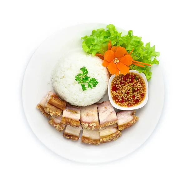 Crispy Pork Rice Crispy Belly Pork Disajikan Dengan Chili Sauce — Stok Foto