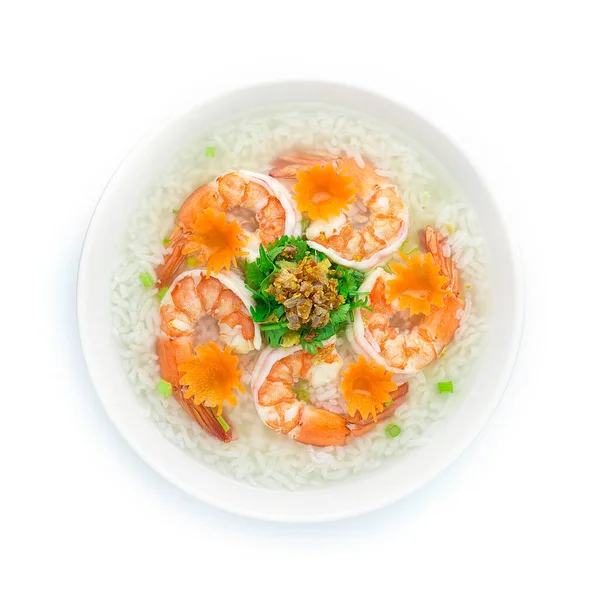 Riso Porridge Bollito Con Gamberetti Cottura Gustoso Maincorse Thai Stile — Foto Stock
