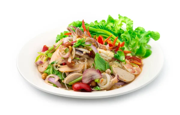 Spicy Salad Vermicelli Noodles Mixed Vietnamese Pork Saucesage Shrimp Pork — Stock Photo, Image