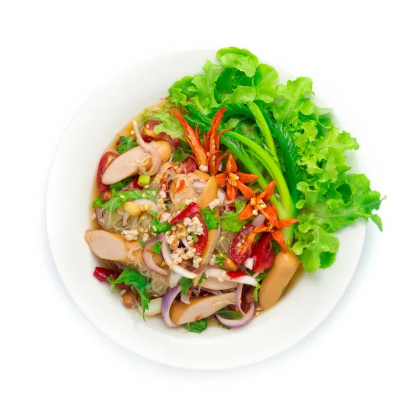 Spicy Salad Vermicelli Noodles Pork Saucesage Minced Pork Vegetable Hot — Stock Photo, Image