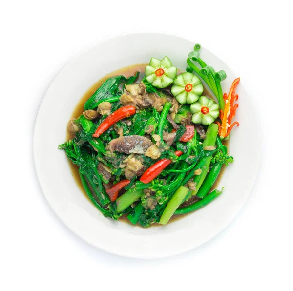 Gebratener Chinesischer Grünkohl Mit Salzmakrele Gut Schmecken Thai Food Mixed — Stockfoto