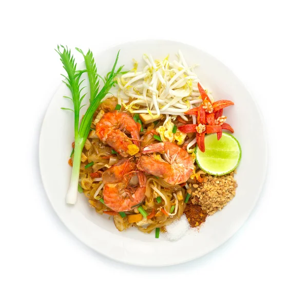 Tagliatelle Fritte Tailandesi Con Gamberetti Pad Thai Style Thai Food — Foto Stock