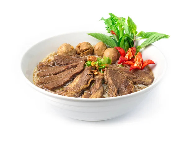 Mie Vermicelli Dengan Beef Rebus Dalam Sup Herbal Cina Kuay — Stok Foto