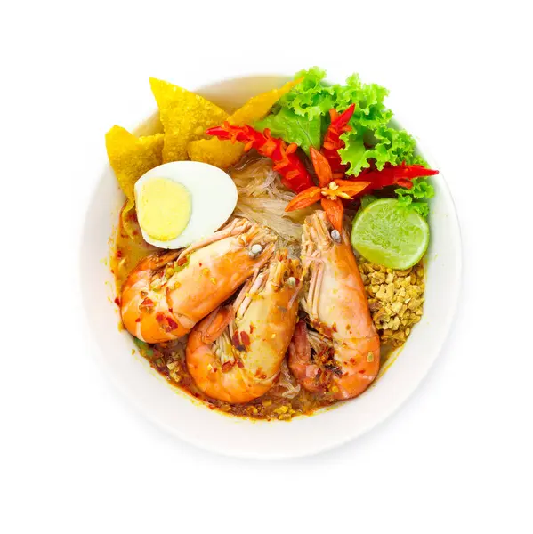 Vermicelli Rice Noodles Shrimps Spicy Soup Tom Yum Goong Thai — Stock Photo, Image