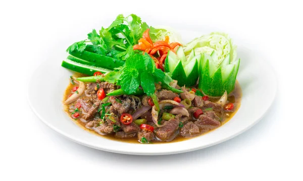 Rindfleisch Scheibe Reif Würzig Salat Kochen Nordosten Thailand Stil Dekorieren — Stockfoto