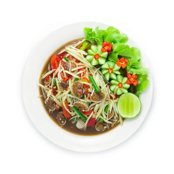 Papaya Kryddig Sallad Med Cockles Inlagd Fisksås Thailändsk Mat Kryddig — Stockfoto