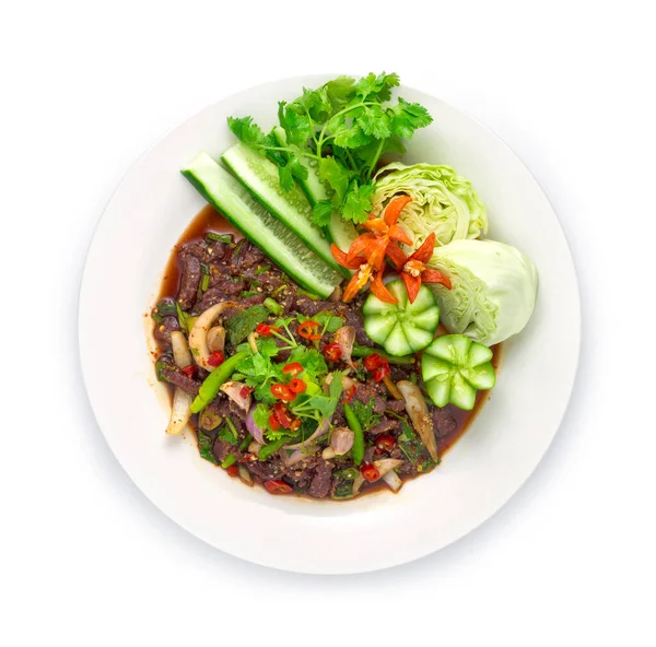 Raw Beef Fresh Spicy Salad Cooking Northeast Thailand Style Dekorasi — Stok Foto