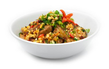 Kızarmış domuz eti, acı biber, sarımsak, taze soğan, soya sosu klasik Sichuan Haşlanmış Domuz Budu Çin yemeği tarzı salatalıklı geleneksel Sichuan Yunnan yemeği.