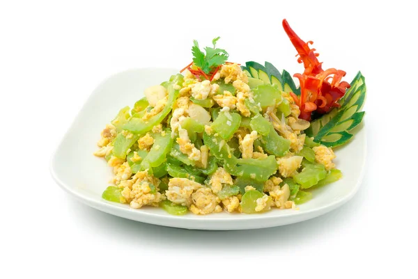 Перемешать Горькая Горькая Тыква Яйцами Maincorse Вкусное Блюдо Тайский Китайский — стоковое фото
