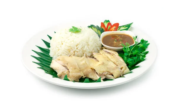 Hainanese Chicken Rice Steamed Thai Food Asian Popular Dish Served — стоковое фото