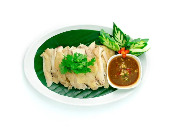 Hainanese Chicken Steam Cutlet Thai Food Asian Popular Dish Served — Stock Photo, Image