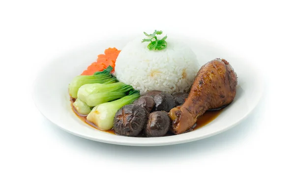 Ayam Rebus Sweet Soy Sauce Recipe Rice Served Bok Choy — Stok Foto