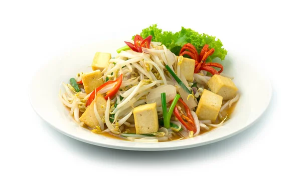 Stir Fried Bean Sprouts with Tofu,chili and Spring onion Chinese Food Style Delicious goodtasty and healthy vegetarian dish decorate Chili and Vegetable sideview