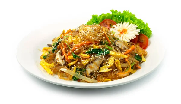 Korean Japchae Stir Fried Vermicelli Noodles Mixed Vegetables Korean Food — Zdjęcie stockowe