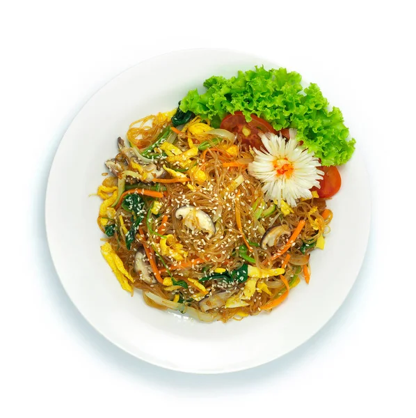 Корейский Japchae Stir Жареный Vermicelli Лапша Смешанными Овощами Корейская Еда — стоковое фото