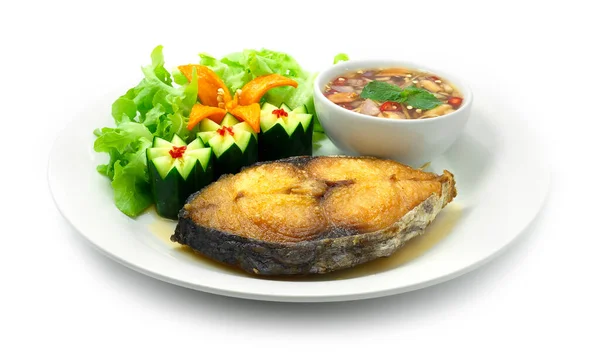 Mackerel Goreng Dengan Ikan Saus Chili Dipping Thai Makanan Dimasak — Stok Foto