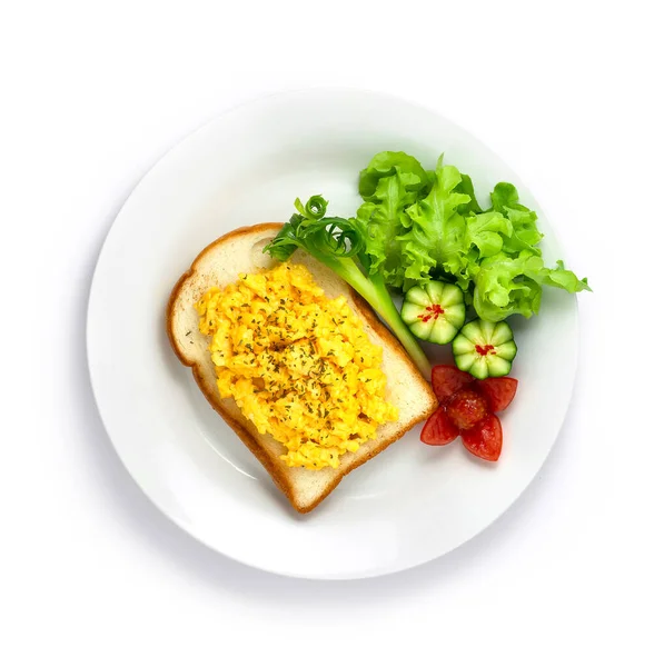 Scramble Egg Com Pão Prato Cozido Para Café Manhã Pode — Fotografia de Stock